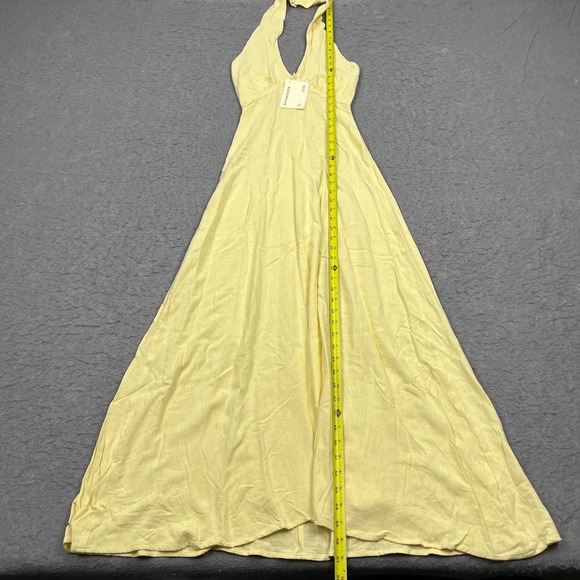Peppermayo Adrienne Linen Maxi Dress Women's 0 Yellow Lemon Halter Open Back Fun - Picture 4 of 11